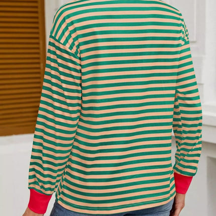 Striped Round Neck Long Sleeve T-Shirt - MimiStylez