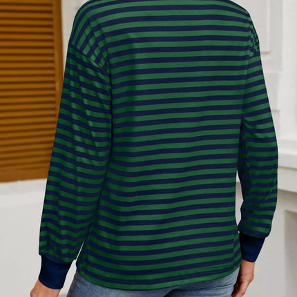 Striped Round Neck Long Sleeve T-Shirt - MimiStylez