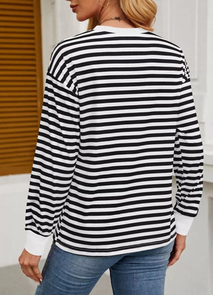 Striped Round Neck Long Sleeve T-Shirt - MimiStylez