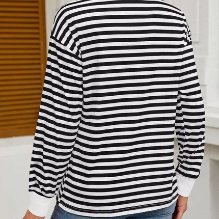 Striped Round Neck Long Sleeve T-Shirt - MimiStylez