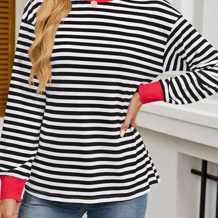 Striped Round Neck Long Sleeve T-Shirt - MimiStylez
