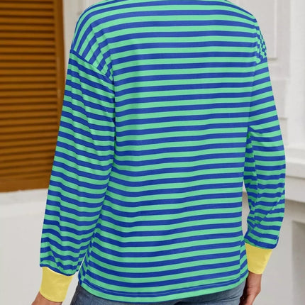 Striped Round Neck Long Sleeve T-Shirt - MimiStylez