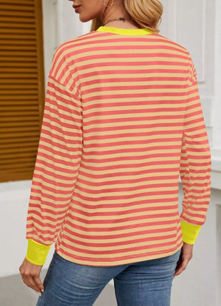 Striped Round Neck Long Sleeve T-Shirt - MimiStylez