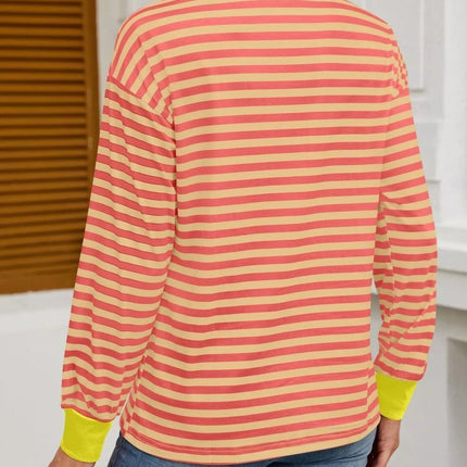 Striped Round Neck Long Sleeve T-Shirt - MimiStylez