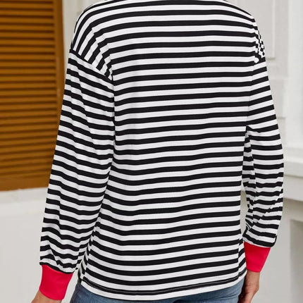 Striped Round Neck Long Sleeve T-Shirt - MimiStylez