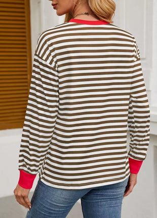 Striped Round Neck Long Sleeve T-Shirt - MimiStylez
