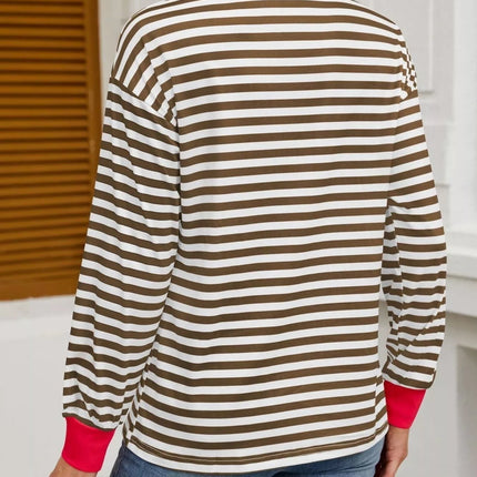 Striped Round Neck Long Sleeve T-Shirt - MimiStylez