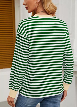 Striped Round Neck Long Sleeve T-Shirt - MimiStylez