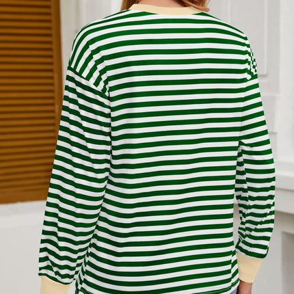Striped Round Neck Long Sleeve T-Shirt - MimiStylez