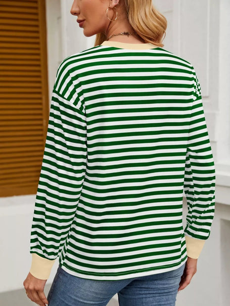 Striped Round Neck Long Sleeve T-Shirt - MimiStylez