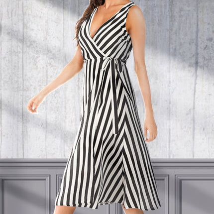 Striped Surplice Tied Sleeveless Dress - MimiStylez