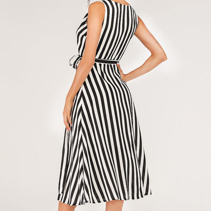 Striped Surplice Tied Sleeveless Dress - MimiStylez