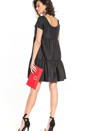 Stylish Short Sleeve Mini Dress with Wide Neckline - MimiStylez