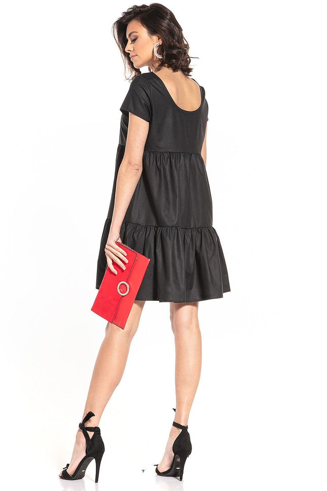 Stylish Short Sleeve Mini Dress with Wide Neckline - MimiStylez