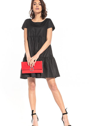 Stylish Short Sleeve Mini Dress with Wide Neckline - MimiStylez