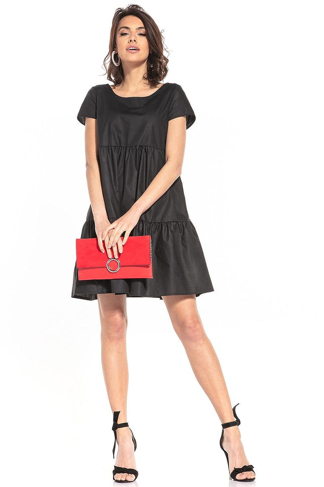 Stylish Short Sleeve Mini Dress with Wide Neckline - MimiStylez