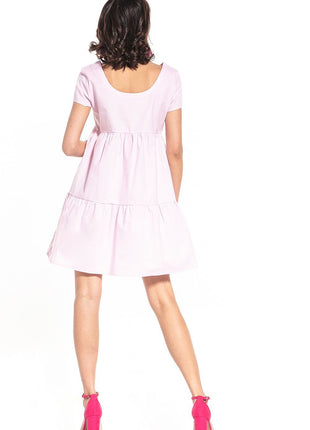 Stylish Short Sleeve Mini Dress with Wide Neckline - MimiStylez