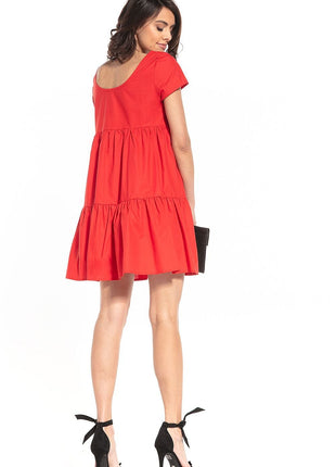 Stylish Short Sleeve Mini Dress with Wide Neckline - MimiStylez