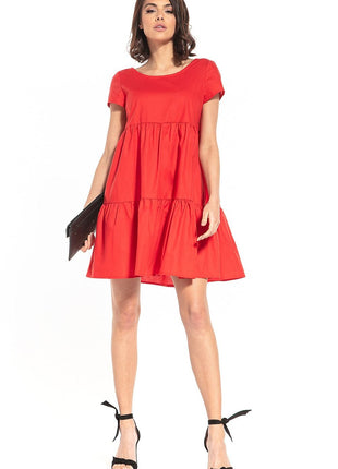 Stylish Short Sleeve Mini Dress with Wide Neckline - MimiStylez