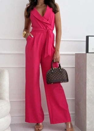 Surplice Sleeveless Wide Leg Jumpsuit - MimiStylez