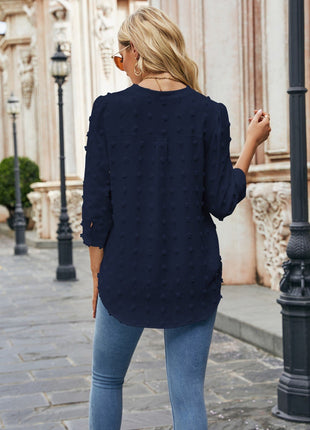 Swiss Dot Notched Neck Blouse - MimiStylez