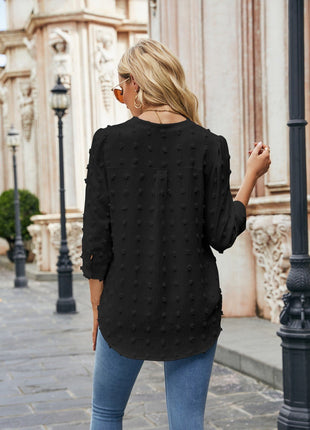 Swiss Dot Notched Neck Blouse - MimiStylez