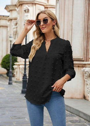 Swiss Dot Notched Neck Blouse - MimiStylez