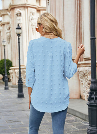 Swiss Dot Notched Neck Blouse - MimiStylez