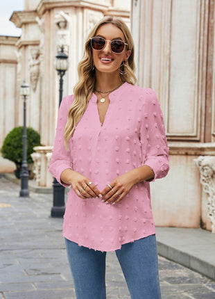 Swiss Dot Notched Neck Blouse - MimiStylez