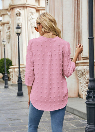 Swiss Dot Notched Neck Blouse - MimiStylez