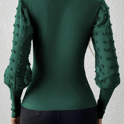 Swiss Dot V - Neck Long Sleeve Top - MimiStylez