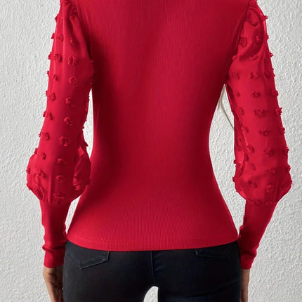 Swiss Dot V - Neck Long Sleeve Top - MimiStylez