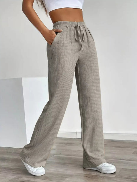 Texture Wide Leg Pants - MimiStylez