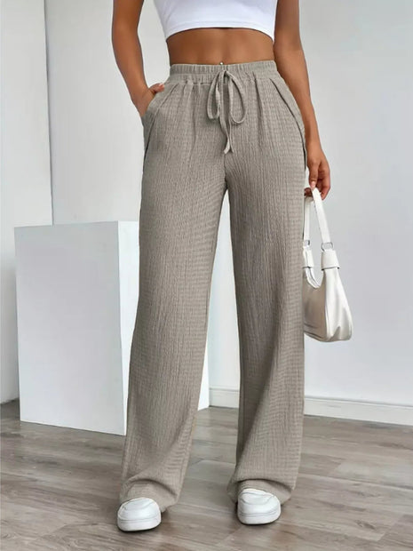 Texture Wide Leg Pants - MimiStylez