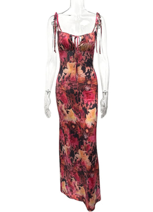 Tie Front Floral Print Maxi Dress - MimiStylez