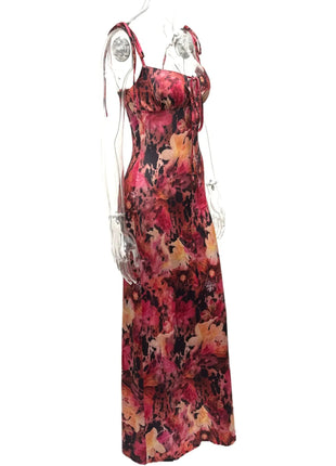 Tie Front Floral Print Maxi Dress - MimiStylez