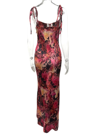 Tie Front Floral Print Maxi Dress - MimiStylez