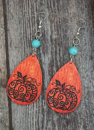 Turquoise Wooden Pumpkin Teardrop Earrings - MimiStylez