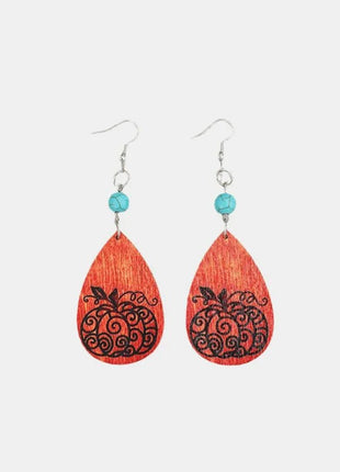 Turquoise Wooden Pumpkin Teardrop Earrings - MimiStylez