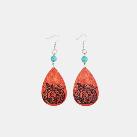 Turquoise Wooden Pumpkin Teardrop Earrings - MimiStylez