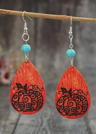 Turquoise Wooden Pumpkin Teardrop Earrings - MimiStylez