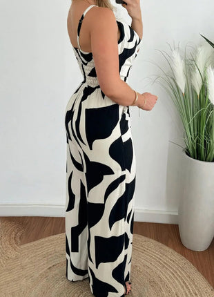 Two - Tone Spaghetti Strap Wide Leg Jumpsuit - MimiStylez