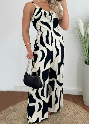 Two - Tone Spaghetti Strap Wide Leg Jumpsuit - MimiStylez