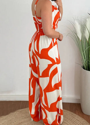 Two - Tone Spaghetti Strap Wide Leg Jumpsuit - MimiStylez