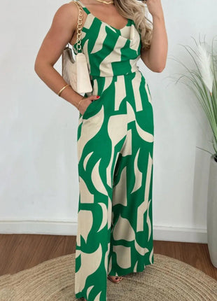 Two - Tone Spaghetti Strap Wide Leg Jumpsuit - MimiStylez