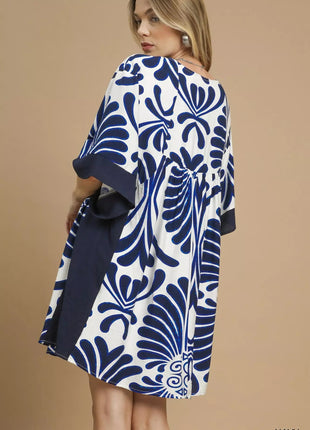 Umgee Abstract Print Kimono Sleeve Mini Dress - MimiStylez