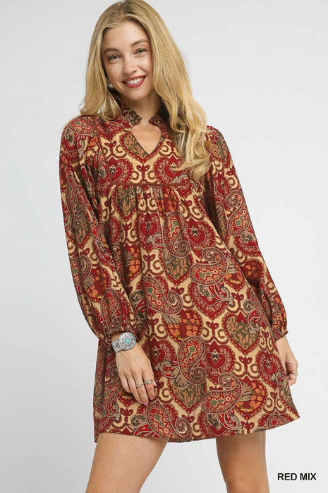 Umgee Boho Mix Paisley Babydoll Dress - MimiStylez