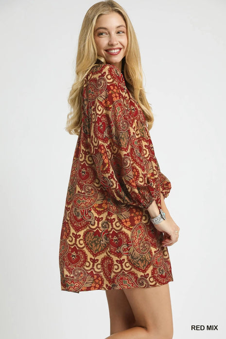 Umgee Boho Mix Paisley Babydoll Dress - MimiStylez