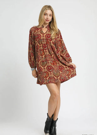 Umgee Boho Mix Paisley Babydoll Dress - MimiStylez