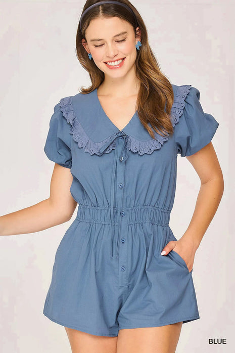 Umgee Collared Short Sleeve Button Down Romper - MimiStylez